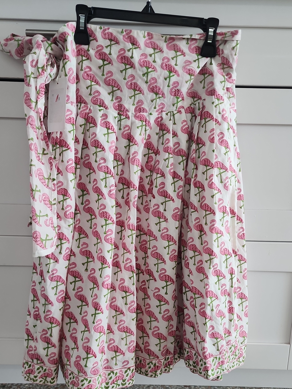White Skirt with Pink Flamingo Print – Tie-Waist Circle Skirt